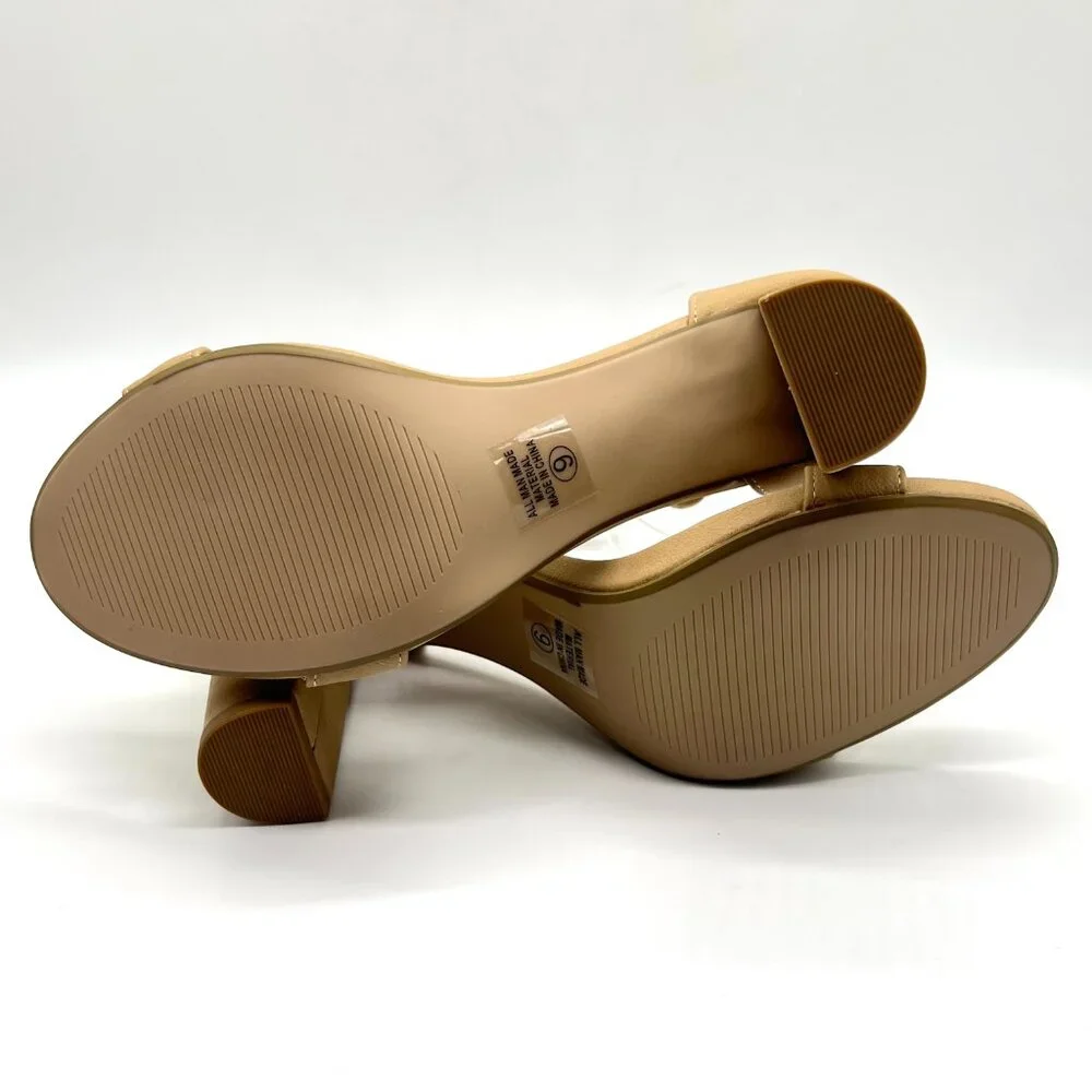 J. Adams Womens Size 9 Tan Beige Nude Neutral Block Heels Sandals Shoes‎
